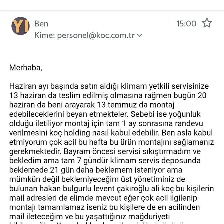 Arçelik Klima Montajının Haddinden Fazla Gecikmesi