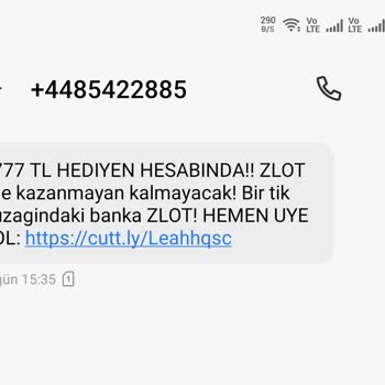 Zlot +44'lü Numaralardan Gelen Usulsüz Mesajlar