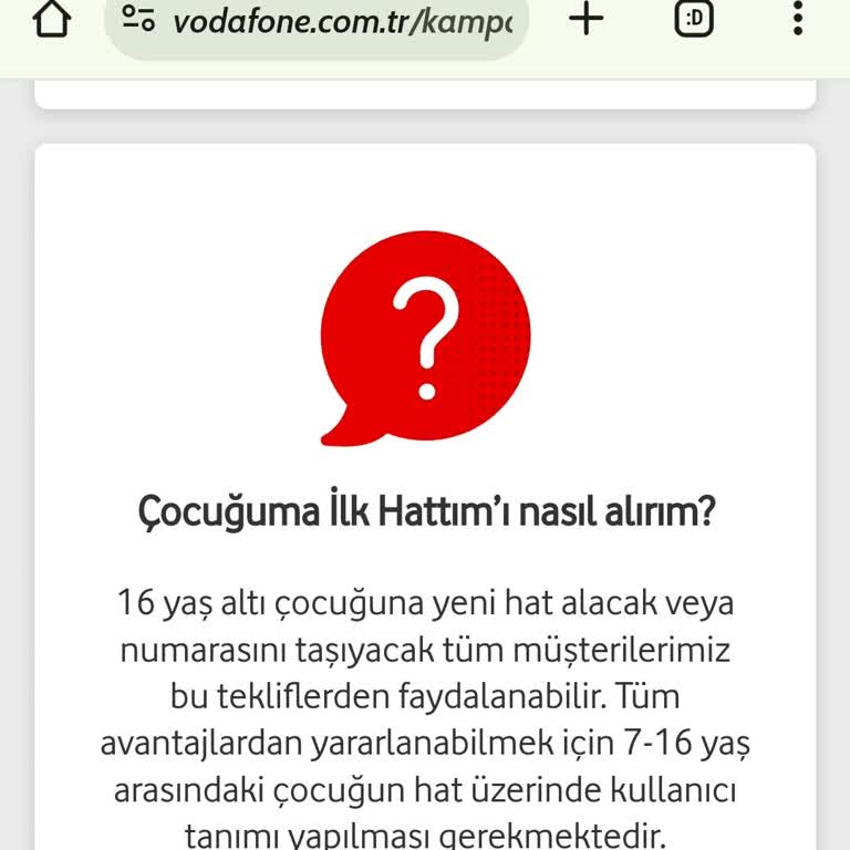 Vodafone 16 Yaş Altı Numara Taşıyamama