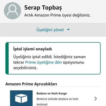 Amazon Prime Üyeliği İstemiyorum