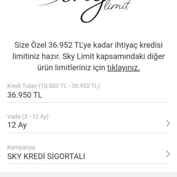 VakıfBank Sky Limit Ön Onaylı Kredi Başvurusu