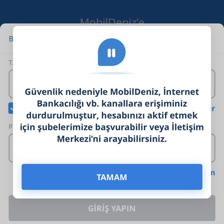 Denizbank Mobil Şube Erişim Durdurma