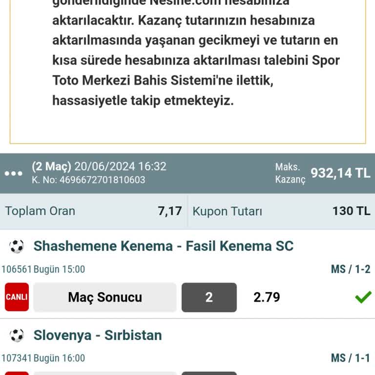 Nesine.com Kazanan Kuponumu Hesabıma Yatırmıyor