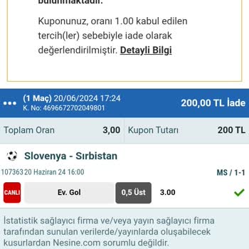 Nesine Tutan Bahis Kabul Edilmiyor