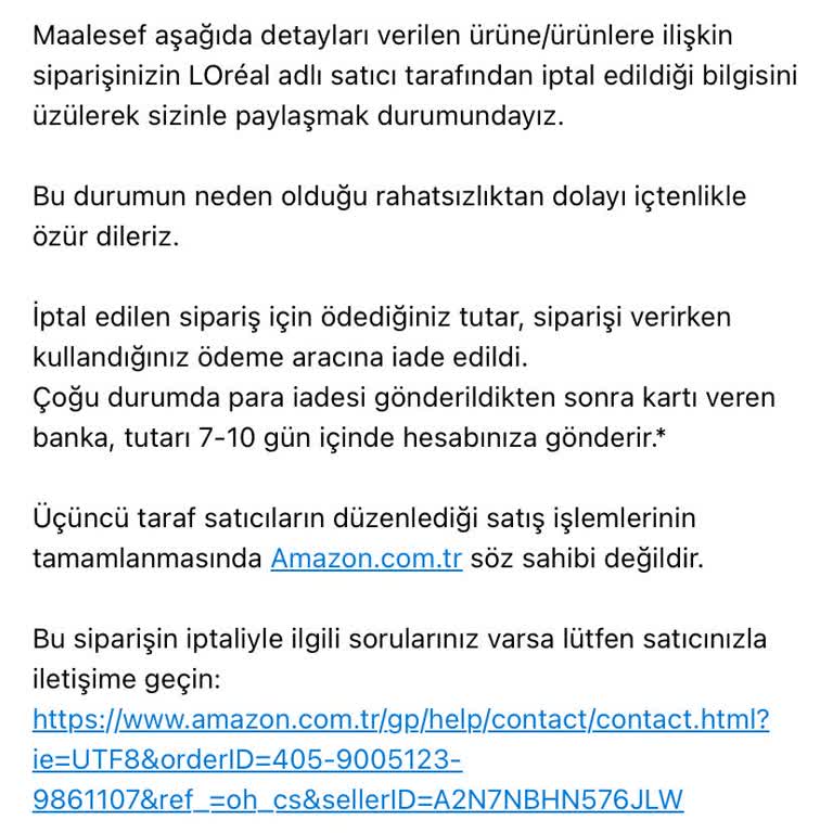 Amazon Verilen Sipariş İptali