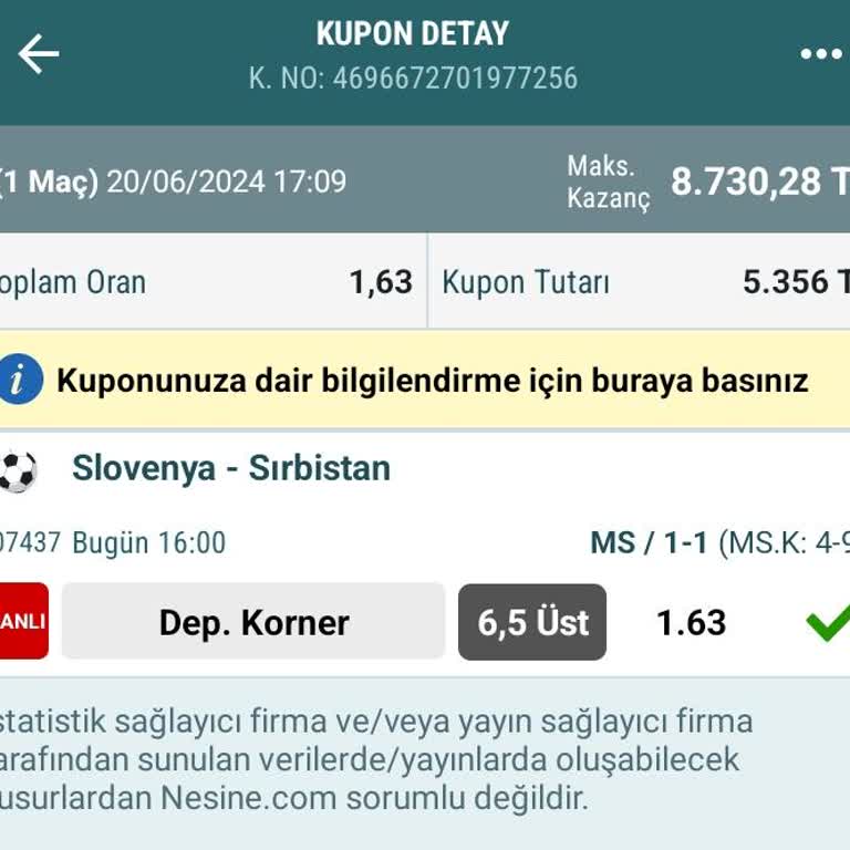 Nesine Tutan Bahisin Sonuçlanmaması