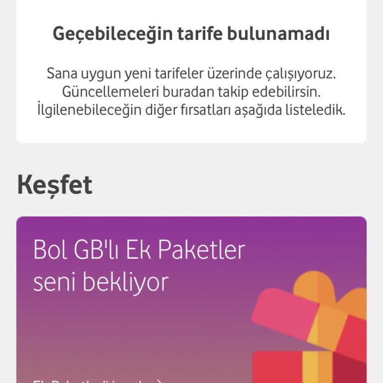 Vodafone Tarife Değişikliği Yapamıyorum.