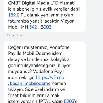 Vodafone, Eglencepte, Digifun, Gmbt Dijital Diye Abonelik Ücreti
