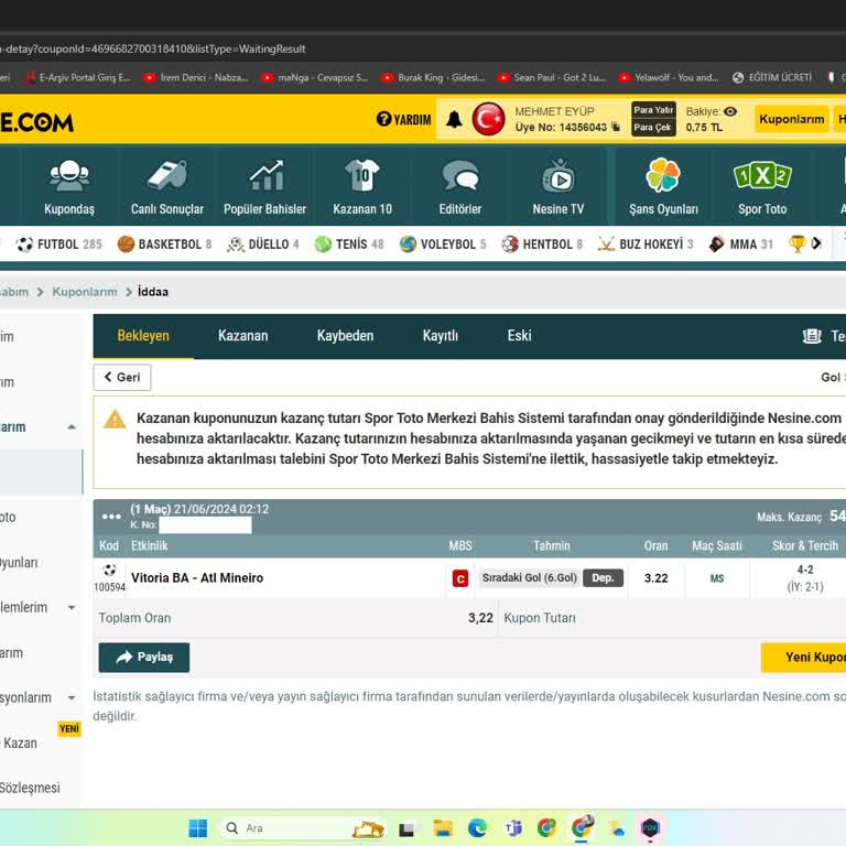 Nesine.com Kazandığım Kuponumun Parasını Yatırmakta Gecikiyor.