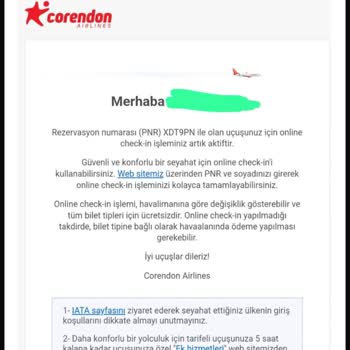 Corendon Yapılamayan Online Check-in Ve Yanlış Bilgilendirme
