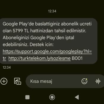 Google Play'de Başlatılan Üyelik Ve Çekilen Para (Türk Telekom)?