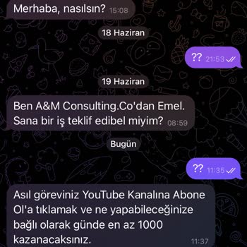 Telegram'dan Aldığım A&M Consulting. Co Firmasından Gelen Mesaj
