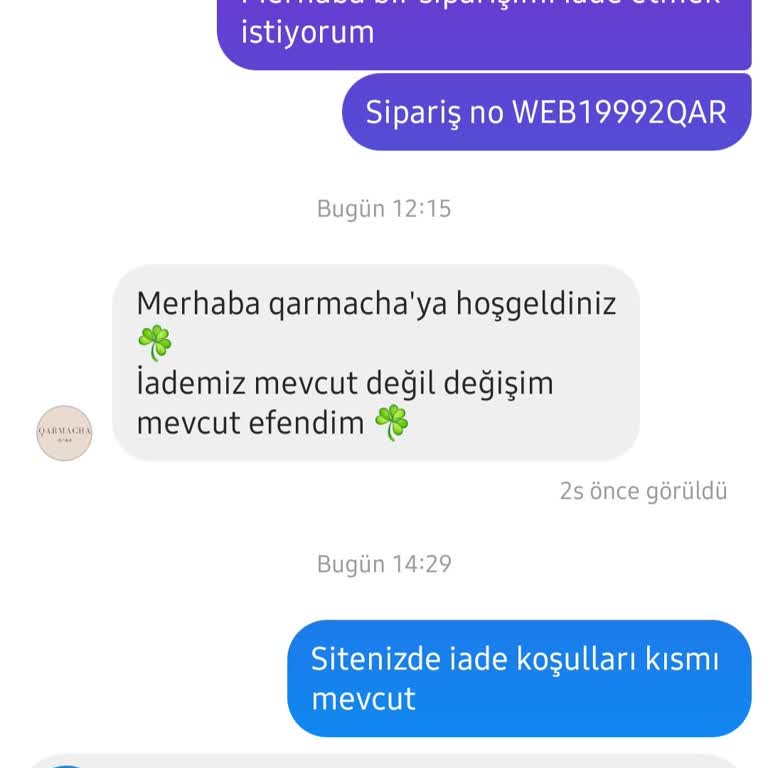 Qarmacha İade Kabul Etmiyor