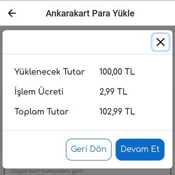 EGO Cepte İşlem Ücreti