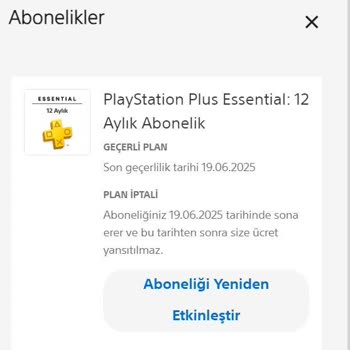 PlayStation Plus Essential: 12 Aylık Abonelik İptali Hk.