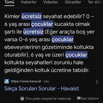 Havaist 0-6 Yaş Çocuk Ücreti Alıyor