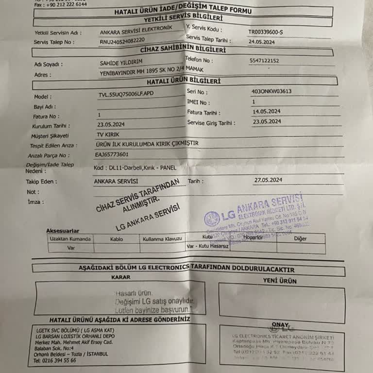 Trendyol'dan Kırık Gelen LG Televizyon