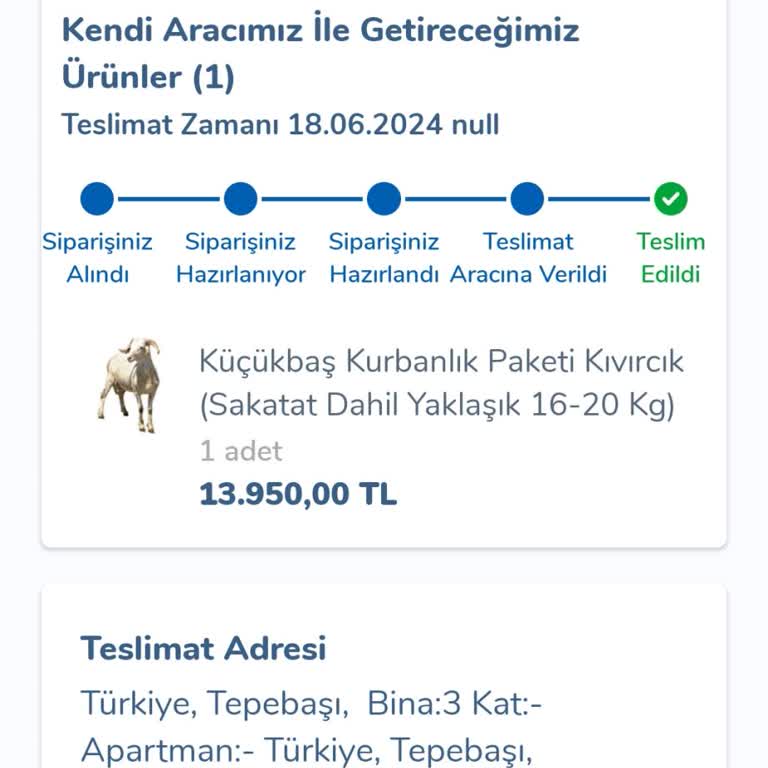 Carrefour SA Kurbanlık Koyun Siparişi Eksik Gönderildi.