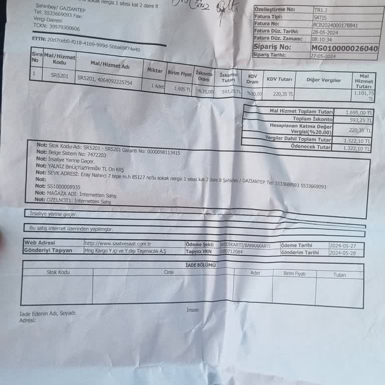Saat Ve Saat'te İletisim Kurulmuyor Ve İade Değişim Yapılmıyor