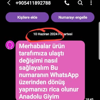 Anadolu Giyim Ürün Değişimi Yapılmaması