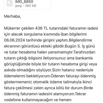 Vodafone Para İadesini Yapmıyor