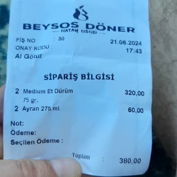 Beysos Döner Orhangazi Şubesi Sipariş Hatası