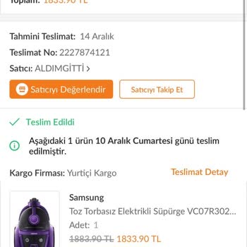 Samsung Elektrikli Süpürge Şikayeti