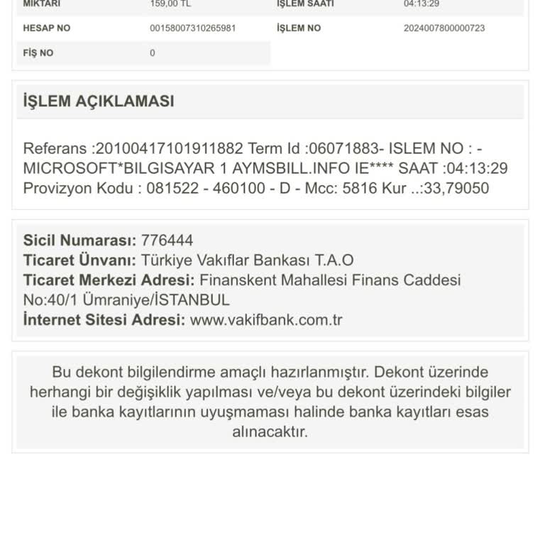 VakıfBank Yurt Dışı İnternet Harcaması