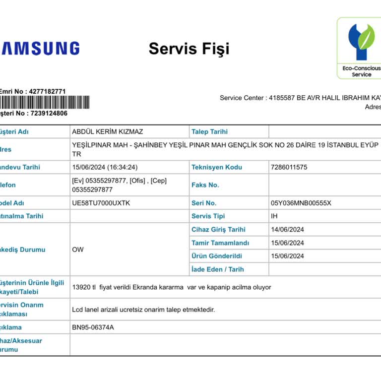 Samsung Cihazdan Oluşan Sorunu Ücret Karşılığında Tamir Etmek İstiyor