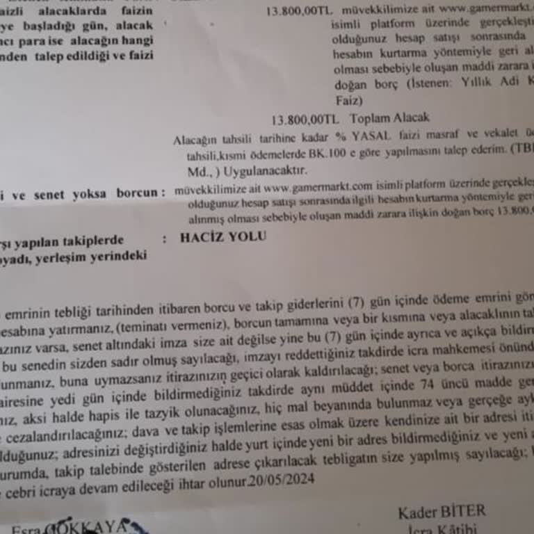 Gamermarkt Gereksiz Dava Ve Haciz Bildirgesi
