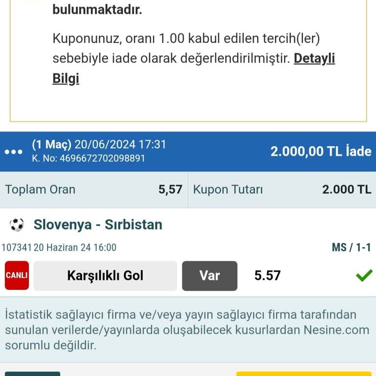 Nesine.com Haksız Kupon İptali