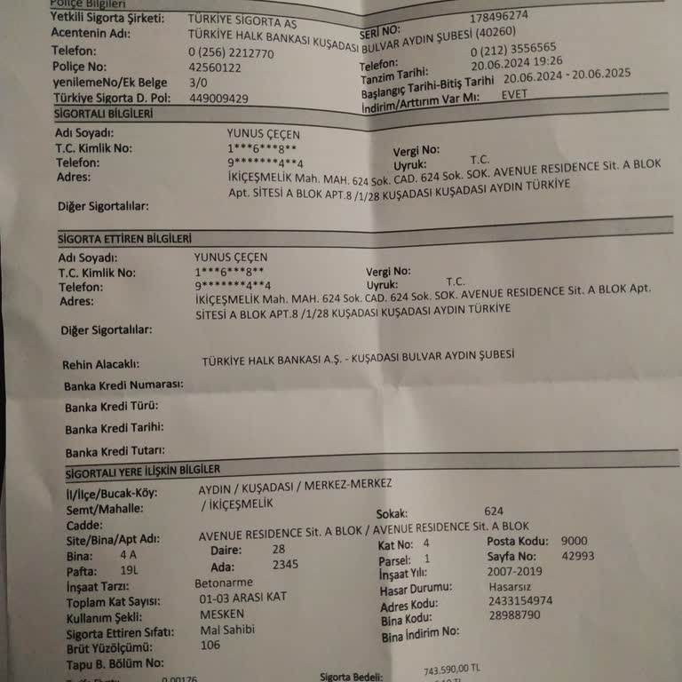 Türkiye Sigorta İzinsiz Düzenlenen DASK Poliçesi Ve Para İadesi Talebi