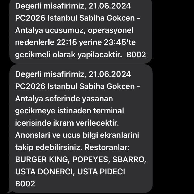 Pegasus İkram Yiyecek Sorunu