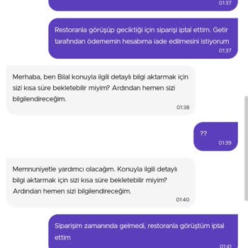 Getir Yemek'ten Teslim Edilmeyen Sipariş Ve Sorumsuz Müşteri Hizmetleri