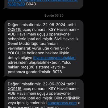 SunExpress Hava Yolları Uçuşun Sebepsizce İptal Edilmesi