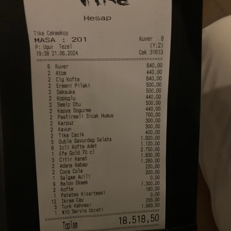 Tike Restaurant Vasat İşletmecilik Hesap
