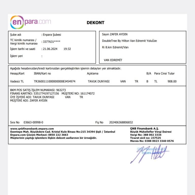 Tavuk Dünyası Van AVM'de Ki Tavuk Dünyasının Ödeme Konusunda Yaptığı Uygunsuz İşlem