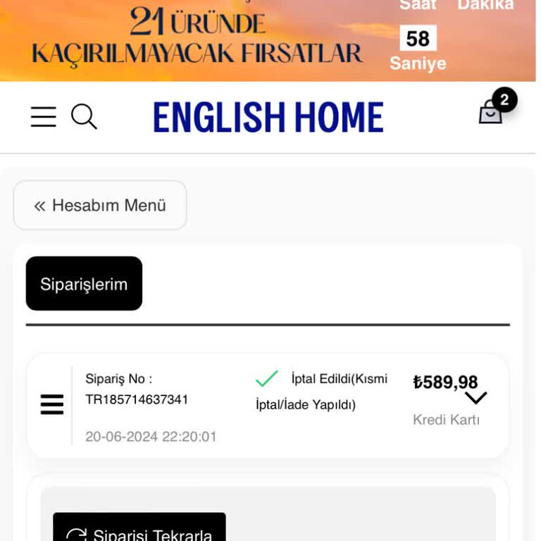 English Home Stok Olduğu Halde Siparişimi İptal Ettiler