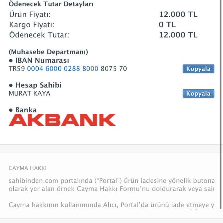 Sahibinden Parasının İadesi Talep Ediyorum