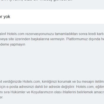 Hotels.com Hizmet Vermeden Para Çekimi Yapma