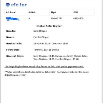 Efetur Tek Koltuğu 2 Kişiye Satması