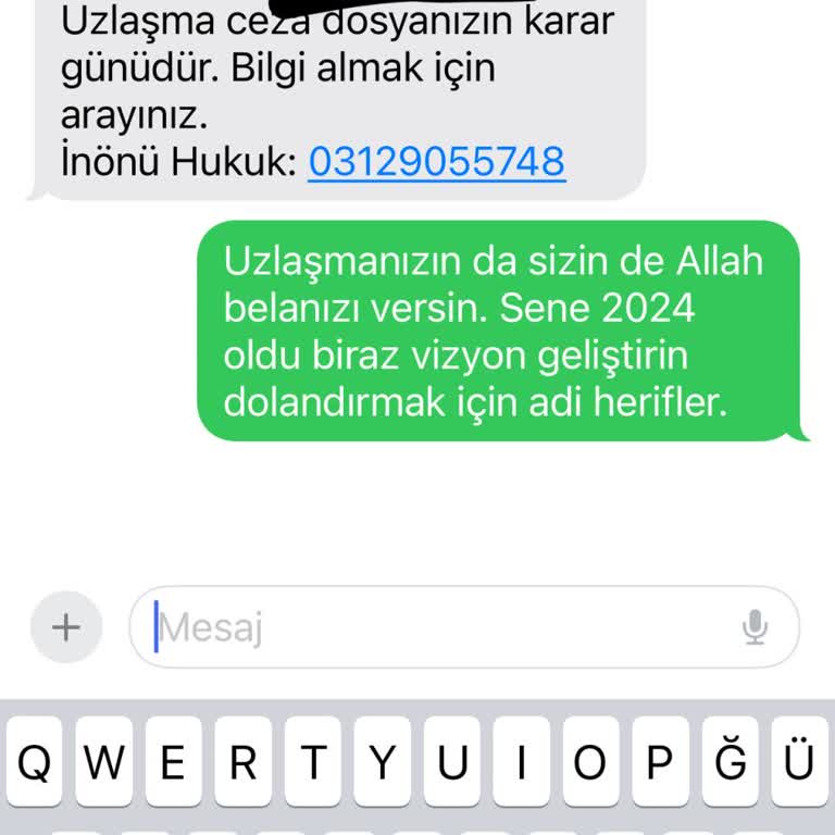 İnönü Hukuk (SMS) İ̇nönü Hukuk Bürosu Adına Vizyonsuz SMS Gönderimi