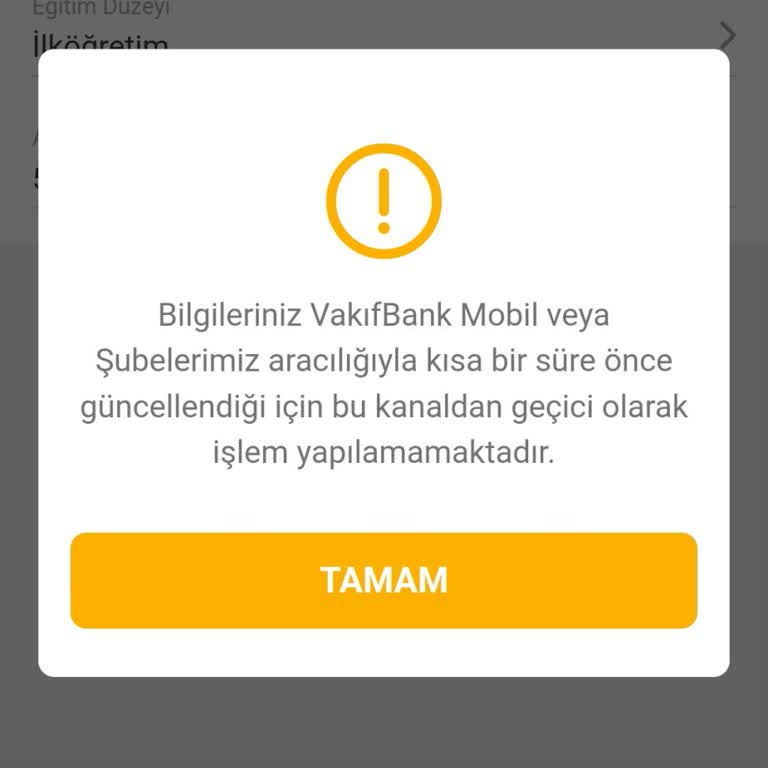 VakıfBank Gelir Ve Çalışma Bilgisi Düzenlerken Hata.