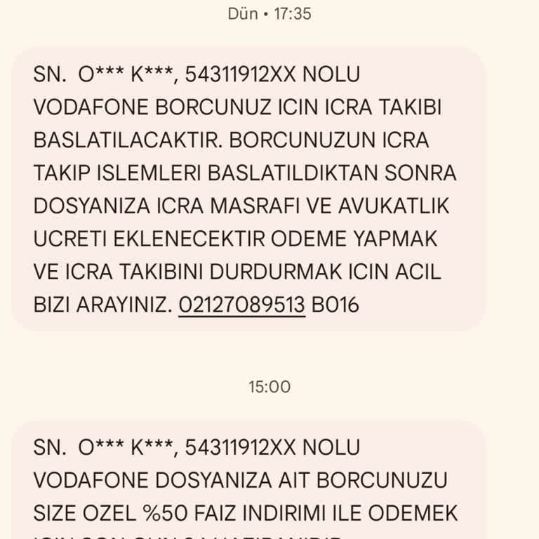 Vodafone Yanlış Borç Bildirimi Ve İlgisiz Telefon Numarası