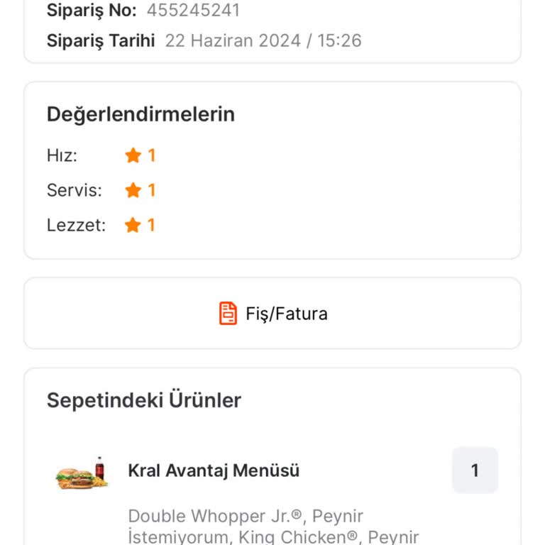 Migros Yemek Burger King Siparişi Teslim Edildi Gözüküyor