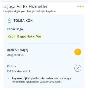 Pegasus'tan Koltuk Satın Almama Rağmen Check-in De Farklı Koltuk