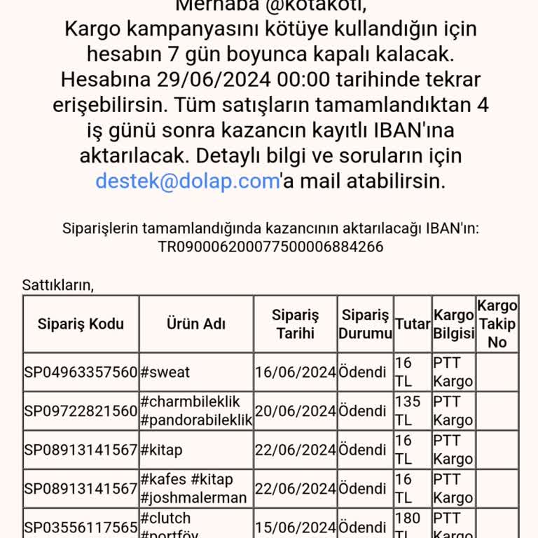 Dolap Kargo Kodlarıma Ulaşamıyorum