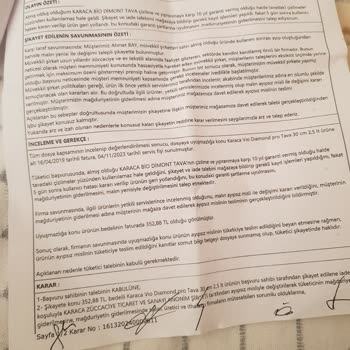 Karaca Züccaciye Karaca Tüketici Hakem Heyeti Kararına Rağmen Değişim Yapmıyor