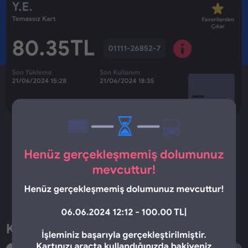 Kentkart Mobil Gerçekleşmemiş Dolum