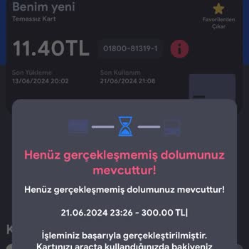 Kentkart Mobil Gerçekleşmemiş Dolum